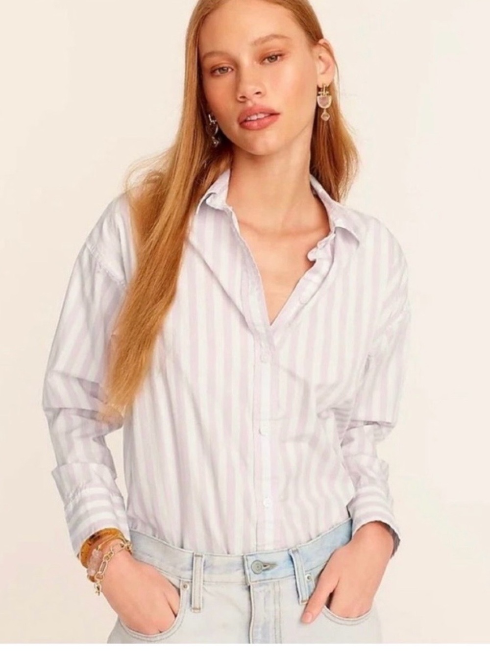 J.CREW Relaxed-fit washed cotton poplin shirt in lavender striped